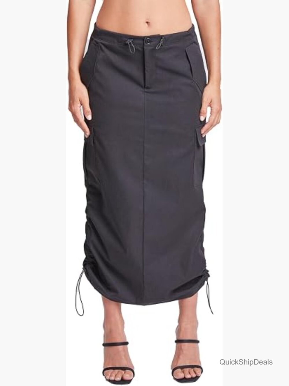 Women's Midi Cargo Parachute Skirt with Pockets, High Rise